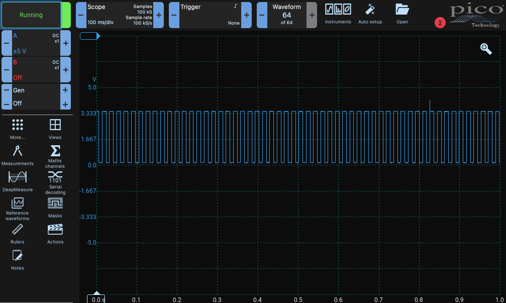 Oscilloscope measurement showing chip select working