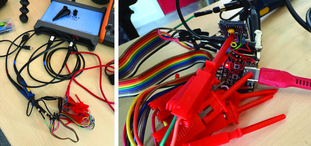 Image of STM32 dev board with scope probes